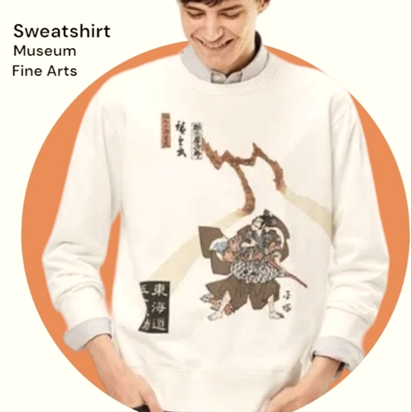 Samurai Japanese Graphic Cream  Sweatshirt from Museum Fine Arts Boston Sz XL - Picture 1 of 5